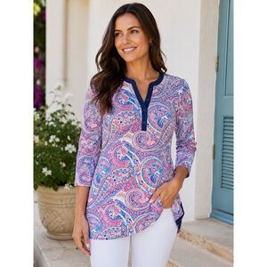 J. McLaughlin Biscayne Tunic Catalina Cloth Blue Paisley Print Top Size M